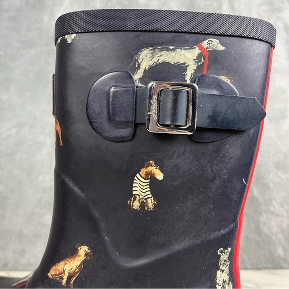 Joules Molly Dog Print Welly Rain Boots US Size 10 Slip On Galoshes Navy Blue - Picture 4 of 16